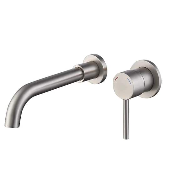 Lukvuzo Single Handle Wall Mounted Faucet with 3-Holes Brass Rough-in Valve Included in Brushed Nickel