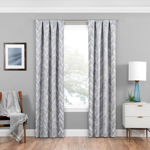 Eclipse Haley Silver Chevron Pattern Polyester 37 in. W x 95 in. L Blackout Single Rod Pocket Curtain Panel