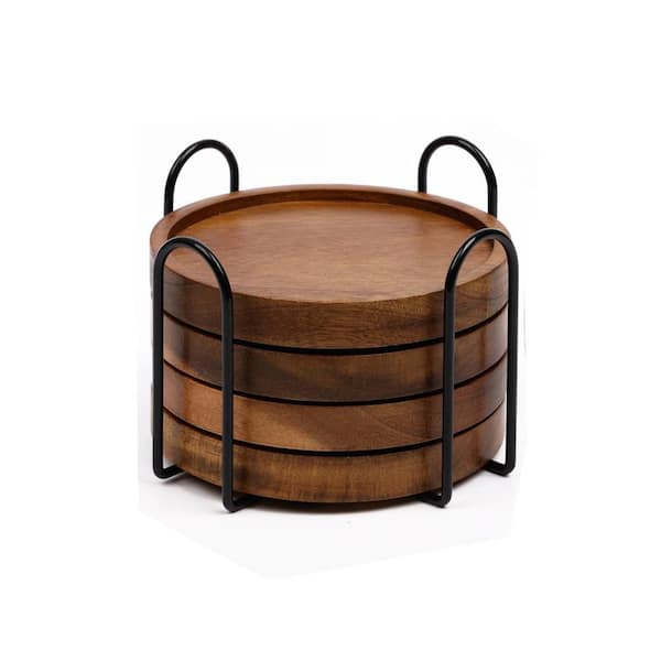 Brown Coasters with Absorbent, Holder for Drinks, Coffee Table, Table Protection, Farmhouse, Office, Bar (4-Pack)