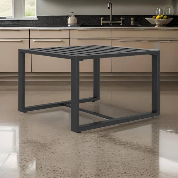 Benjara 23.6 in. Gray Square Metal Coffee Table with Slatted Top