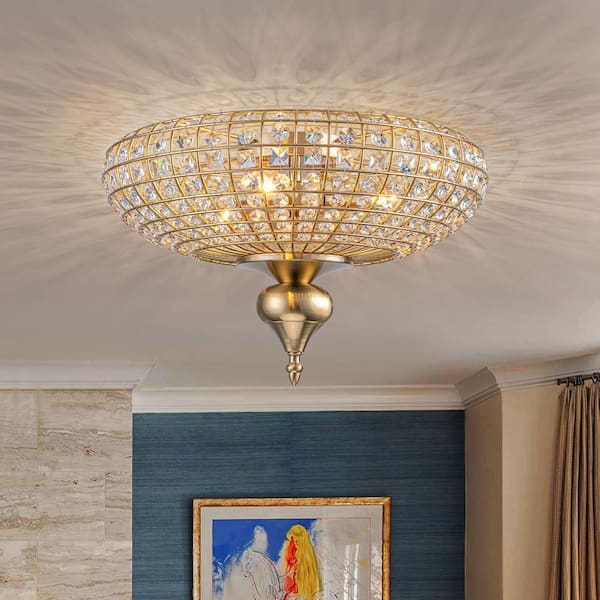 Allenglade 15.8 in. 3-Light Brass Crystal Flush Mount Ceiling Light