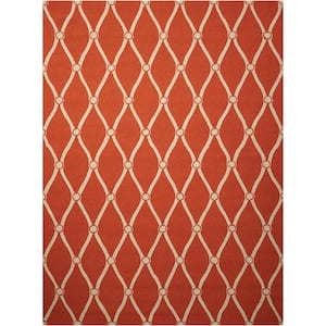 Portico Red 8 ft. x 11 ft. Geometric Modern Indoor/Outdoor Patio Area Rug