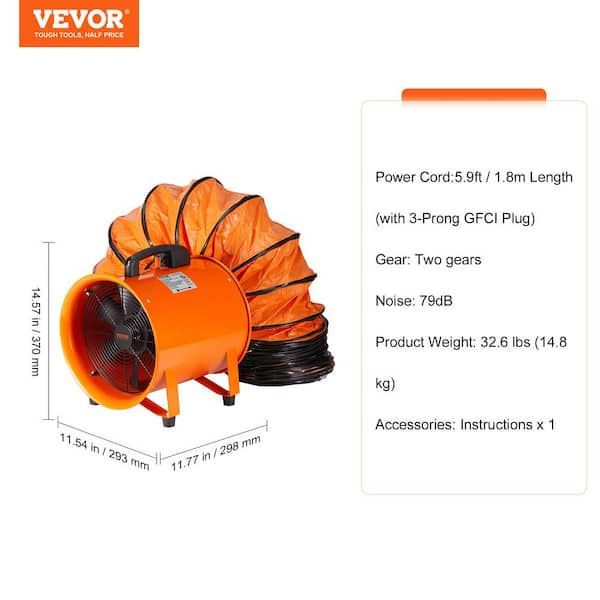 Ventilation Fans Utility Blower Fan, Portable Ventilation Fan, High Velocity Ventilator 5 M/10 M Duct Hose, Fume Extractor For Exhausting And