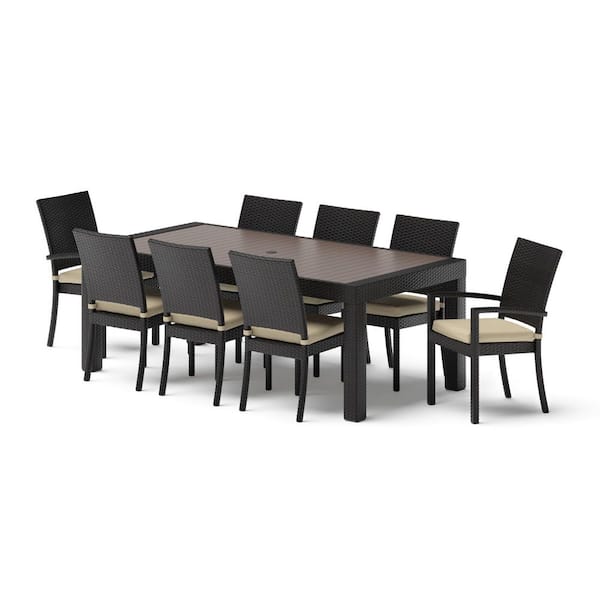 Deco 9-Piece Wicker Outdoor Dining Set with Sunbrella Maxim Beige Cushions