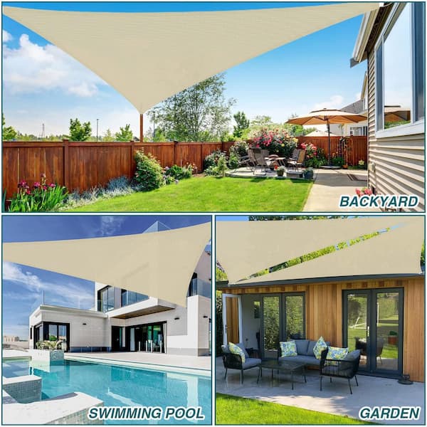 17 ft. x 12 ft. Beige Triangle Heavy Weight Sun Shade Sail, 95% UV Blockage, with Hardware Installation Kit