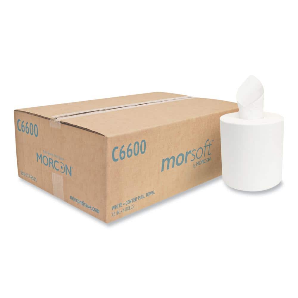 Morsoft Center Pull Paper Towels, 6.9 in. dia., White, 600 Sheets/Roll, 6 R