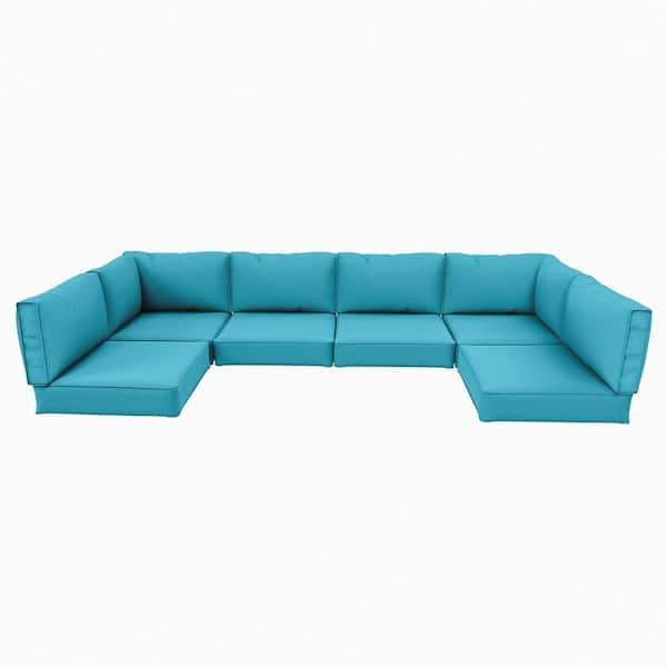 26 in. x 26 in. x 5 in. (14-Piece) Deep Seating Outdoor Lounge Chair Sectional Cushion Lake Blue