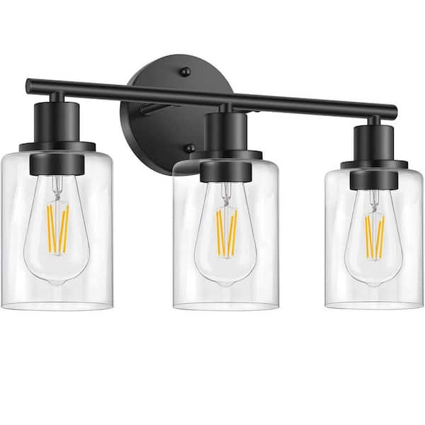 LamQee 23.6 in. 3 Light Black Vanity Light Industrial Barn Light with Clear Glass Shade