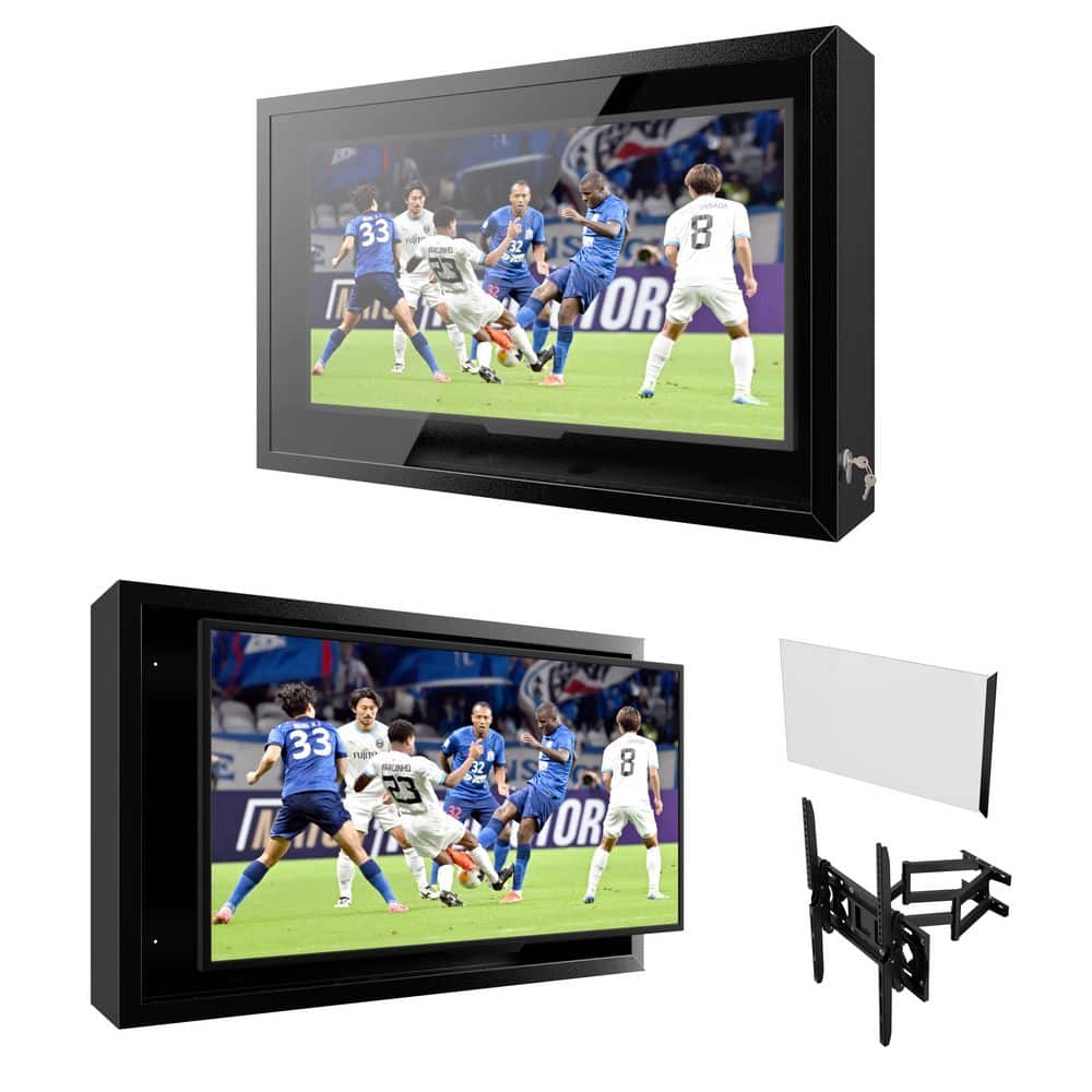 43 in. W Metal Outdoor TV Enclosure Cabinet, Patio TV Furniture Cover with Anti-theft Lock and TV Mount