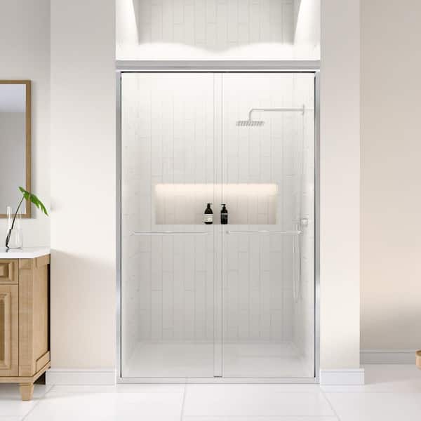 SHAAMA 48 in. W x 72 in. H Double Sliding Framed Shower Door in Chrome with SGCC 1/4 in. (6 mm) Tempered Clear Glass