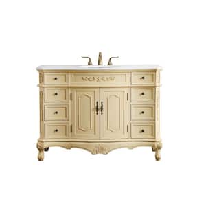 Simply Living 48 in. W x 21 in. D x 36 in. H Bath Vanity in Light Antique Beige with Ivory White Engineered Marble