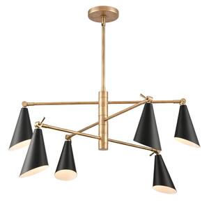 Crane 36 in. Wide 6-Light Natural Chandelier with Metal Shade