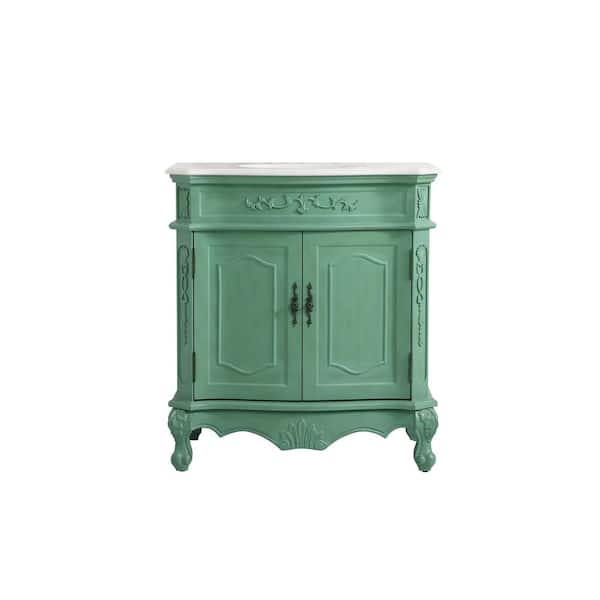 Unbranded Simply Living 32 in. W x 21 in. D x 36 in. H Bath Vanity in Vintage Mint with White And Brown Vein Marble Top