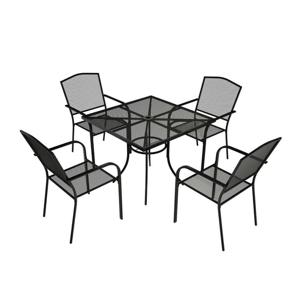 5-Piece Patio Steel Mesh Outdoor Dining Set in Black -  Clihome, CL-07SL4C1TSQBL