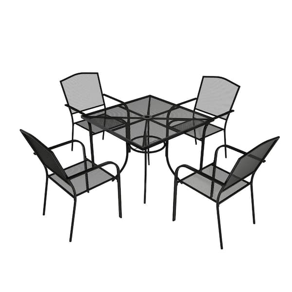 Clihome 5-Piece Metal Outdoor Dining Furniture Set with Umbrella Hole, Rustproof Steel Mesh Patio Garden Balcony Dining Set