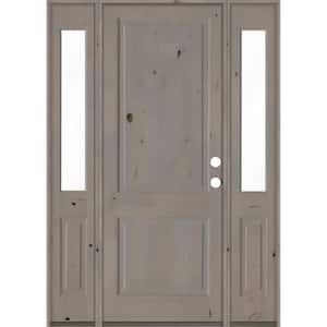 64 in. x 96 in. Rustic Knotty Alder Left-Hand/Inswing Clear Glass Grey Stain Square Top Wood Prehung Front Door