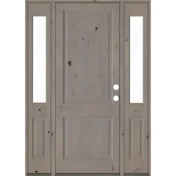 Krosswood Doors 70 in. x 96 in. Rustic Knotty Alder Left-Hand/Inswing Clear Glass Grey Stain Square Top Wood Prehung Front Door
