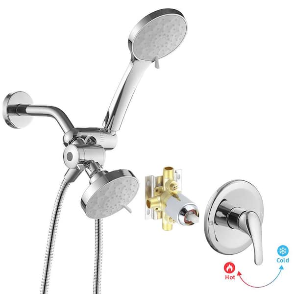 Single-Handle 4-Spray Dual Shower Faucet Set Trim Kit 1.8 GPM with Valve and Filtered Handheld Shower Head in Chrome