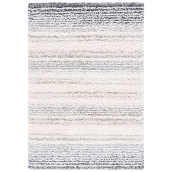 SAFAVIEH Fontana Shag 4 ft. x 6 ft. Ivory/Gray Striped Gradient Area Rug