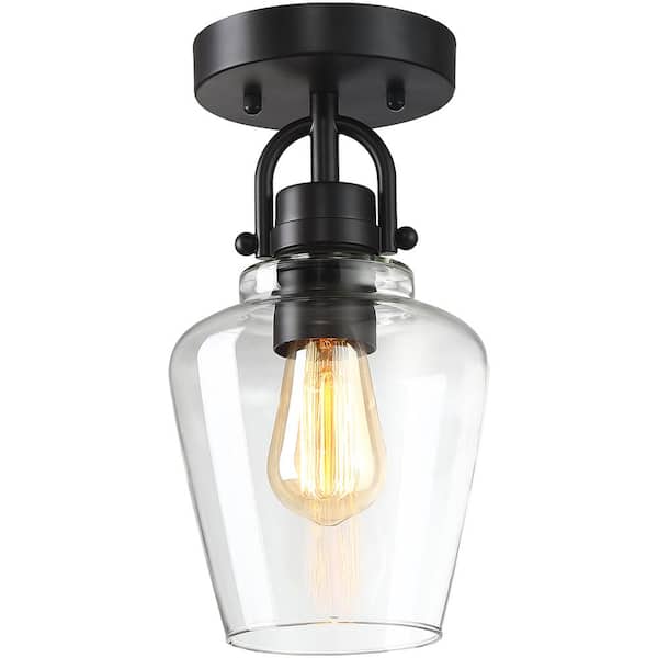 TRUE FINE Basia 1-Light Bronze Semi-Flush Mount Ceiling Light with Clear Glass