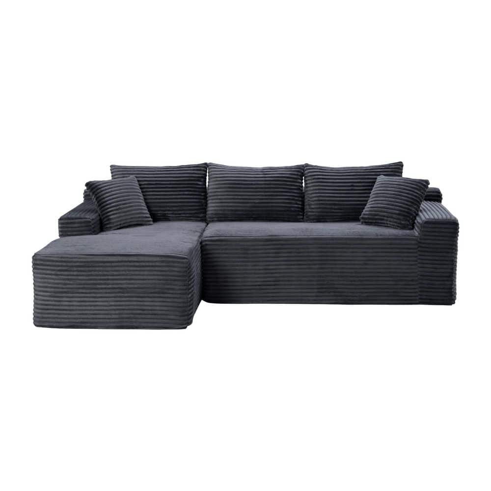 94.5 in. Corduroy L-Shaped Sectional Sofa with Ottoman, Convertible Modular Sleeper Couch, Left Facing, in. Dark Gray-L