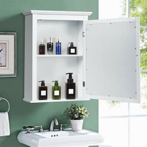 5.5 in. D x 27.5 in. H x21 in. W Wall Cabinets with Mirror Wall Mounted Storage Wood Adjustable Shelves White