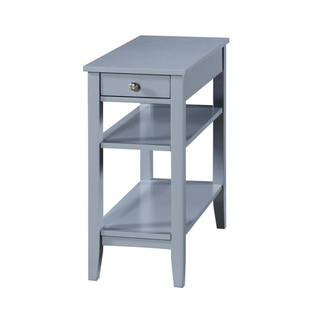 Gray Wood Rectangular Accent Table with Drawer and Shelves