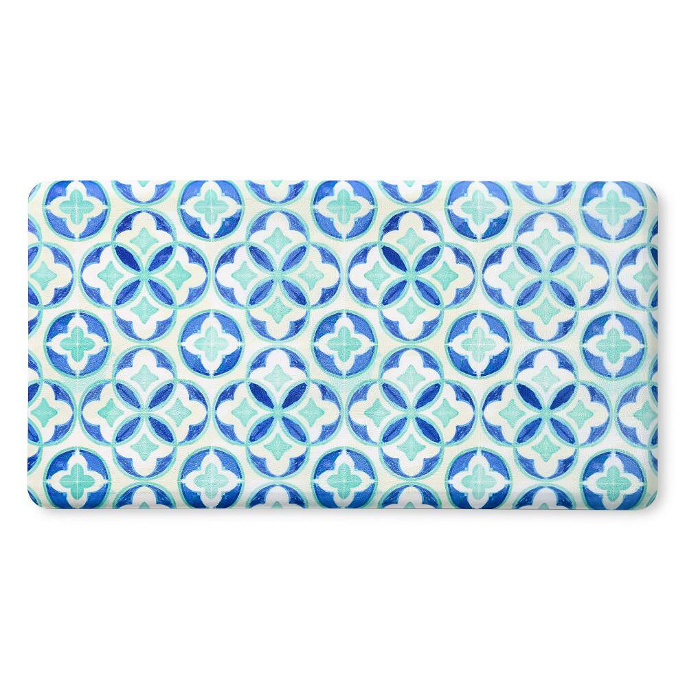 20 in. x 39 in. Blue and Aqua Mali Tiles Anti Fatigue Trellis Indoor Kitche