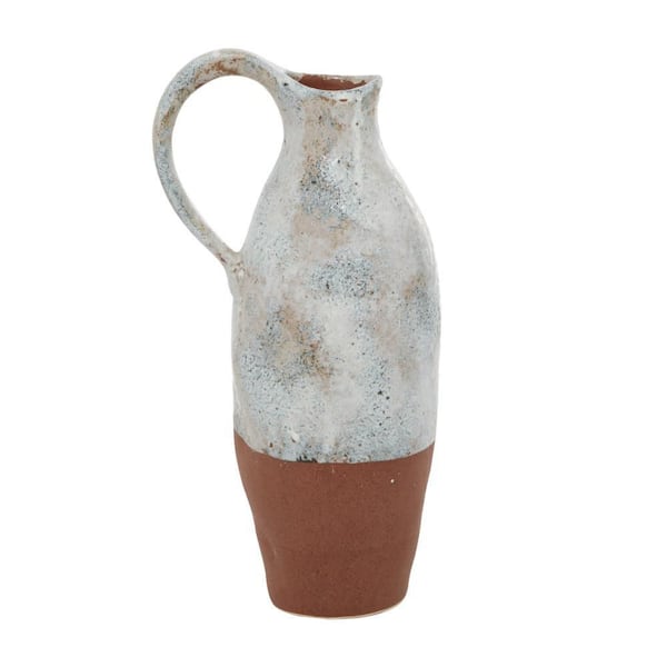 Novogratz 14 in. White Handmade Ceramic Decorative Vase with Terracotta Accents