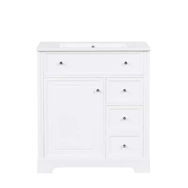 30 in. Single Sink Freestanding White Bath Vanity with White Ceramic Top and 2 Drawers