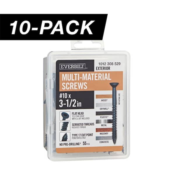 10-Pack #10 x 3-1/2 in. Black 6-Lobe Star Drive Exterior Flat Head Multi-Material Screw (10 lbs. / 550-Piece)