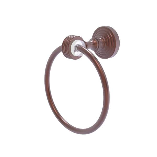 Allied Brass Pacific Grove Collection Wall Mounted Towel Ring with Groovy Accents in Antique Copper