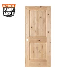 32 in. x 80 in. Knotty Alder 2 Panel Square Top V-Groove Solid Wood Right-Hand Single Prehung Interior Door