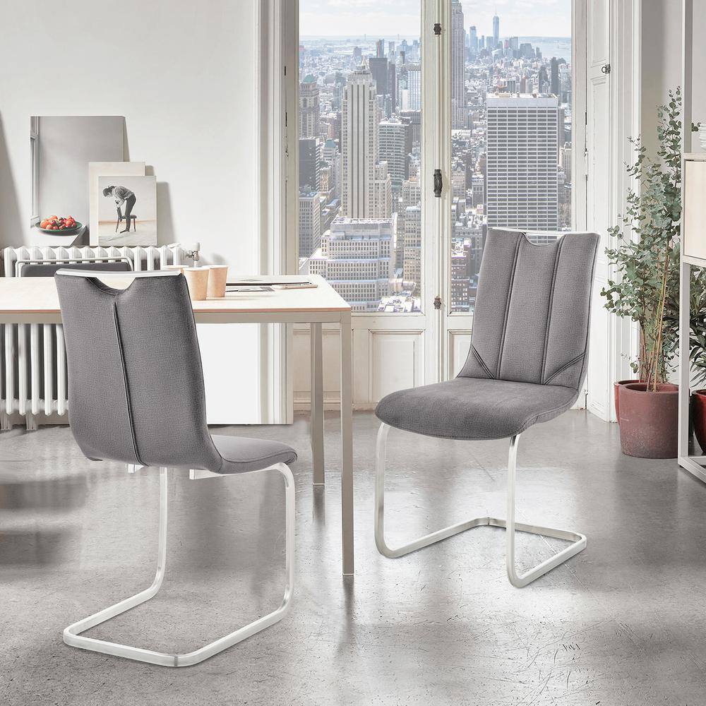 Gray Faux Leather Parsons Side Chair with Metal Frame