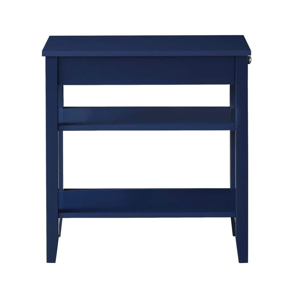 Cobalt Blue Square Wood End Table with Storage Shelves