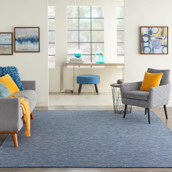 Positano Navy Blue 8 ft. x 10 ft. Solid Modern Indoor/Outdoor Patio Area Rug