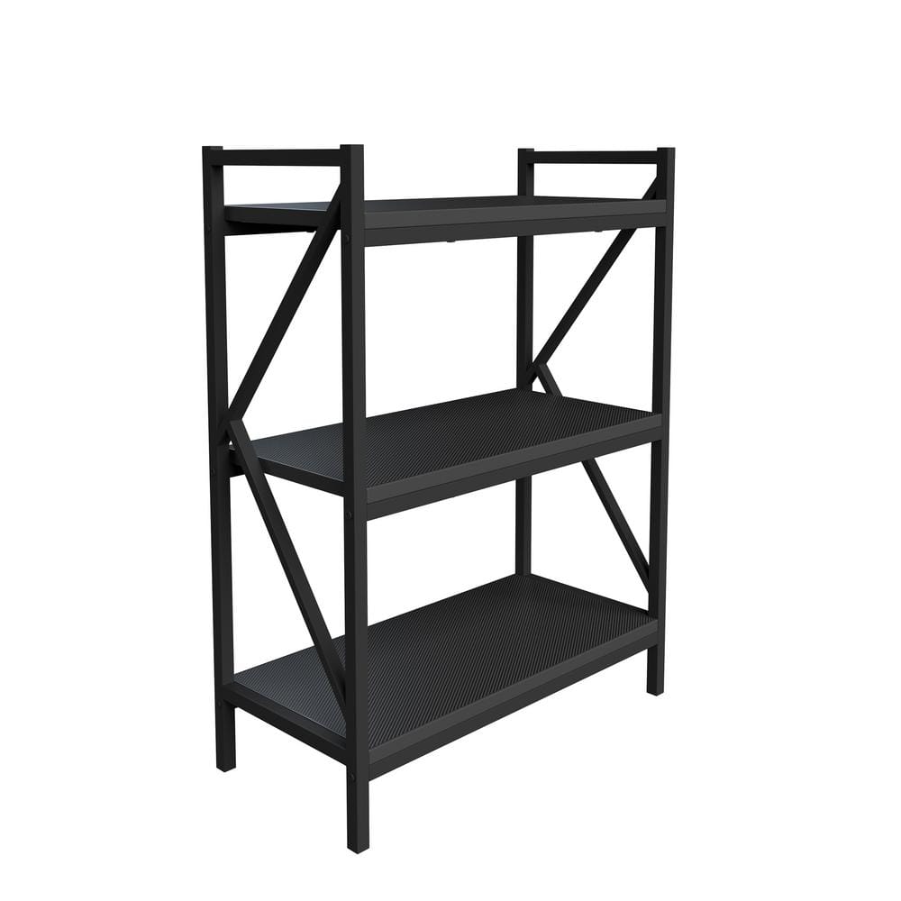 Lavish Home 25.25 In Black Rectangle Carbon Fiber Texture Console Table  with 3 Shelves and K-Shaped Legs 80-GAMSHF-BB - The Home Depot