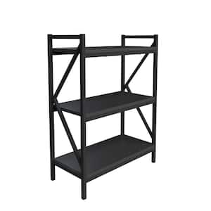 25.25 In Black Rectangle Carbon Fiber Texture Console Table with 3 Shelves and K-Shaped Legs