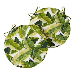 18 in. x 18 in. Palm Leaves White Round Outdoor Seat Cushion (2-Pack)