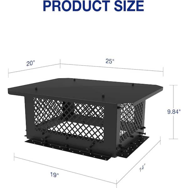 10 in. x 19 in. Black Galvanized Steel Fireplace Chimney Caps for Outside
