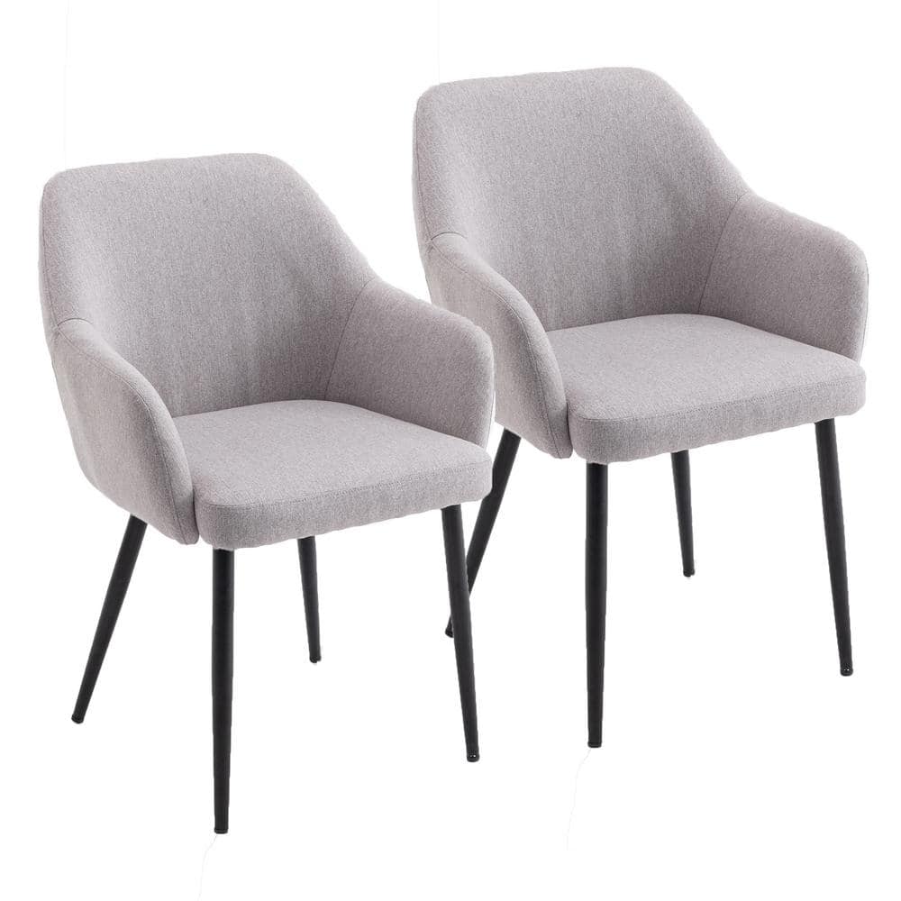 Tatahance Light Gray Linen Upholstered Dining Chair Set of 2 with Metal