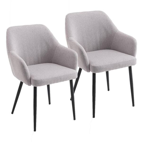 Tatahance Light Gray Linen Upholstered Dining Chair Set of 2 with Metal Legs