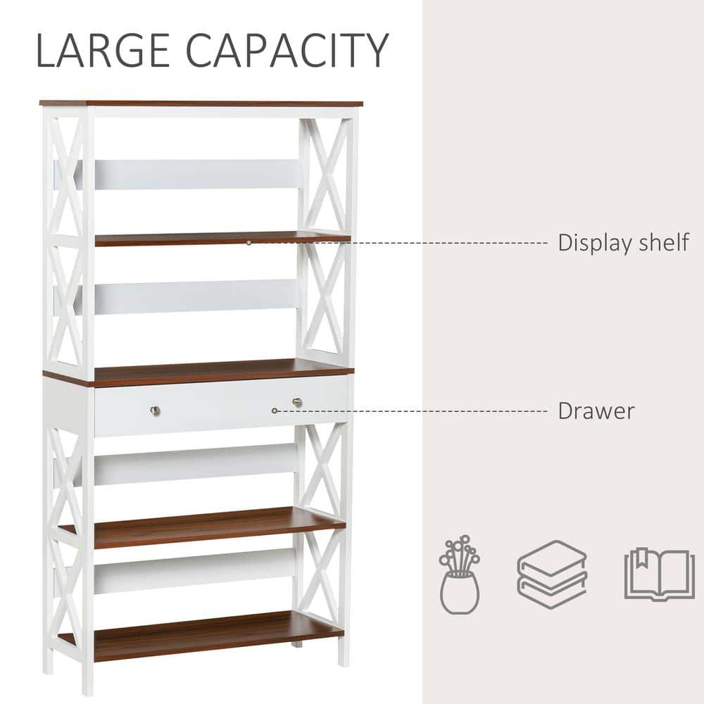 White and Dark Wood 4-Tier Etagere with Drawer