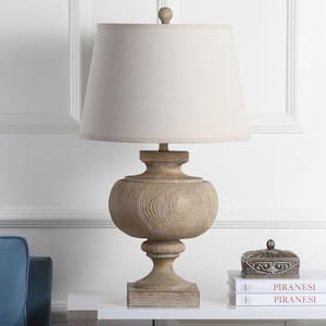 Prescott 31 in. Wood Finish Curved Table Lamp with Off-White Shade