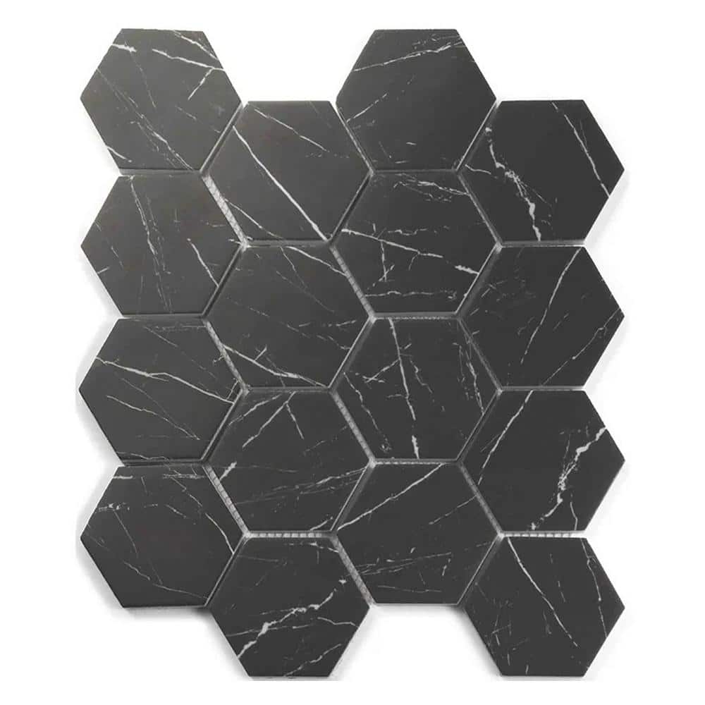 Aloha 4 in. x 5 in. Polished Black with White Glass Mosaic Hexagon Wall and Floor Tile Sample price history on PriceWatchPro