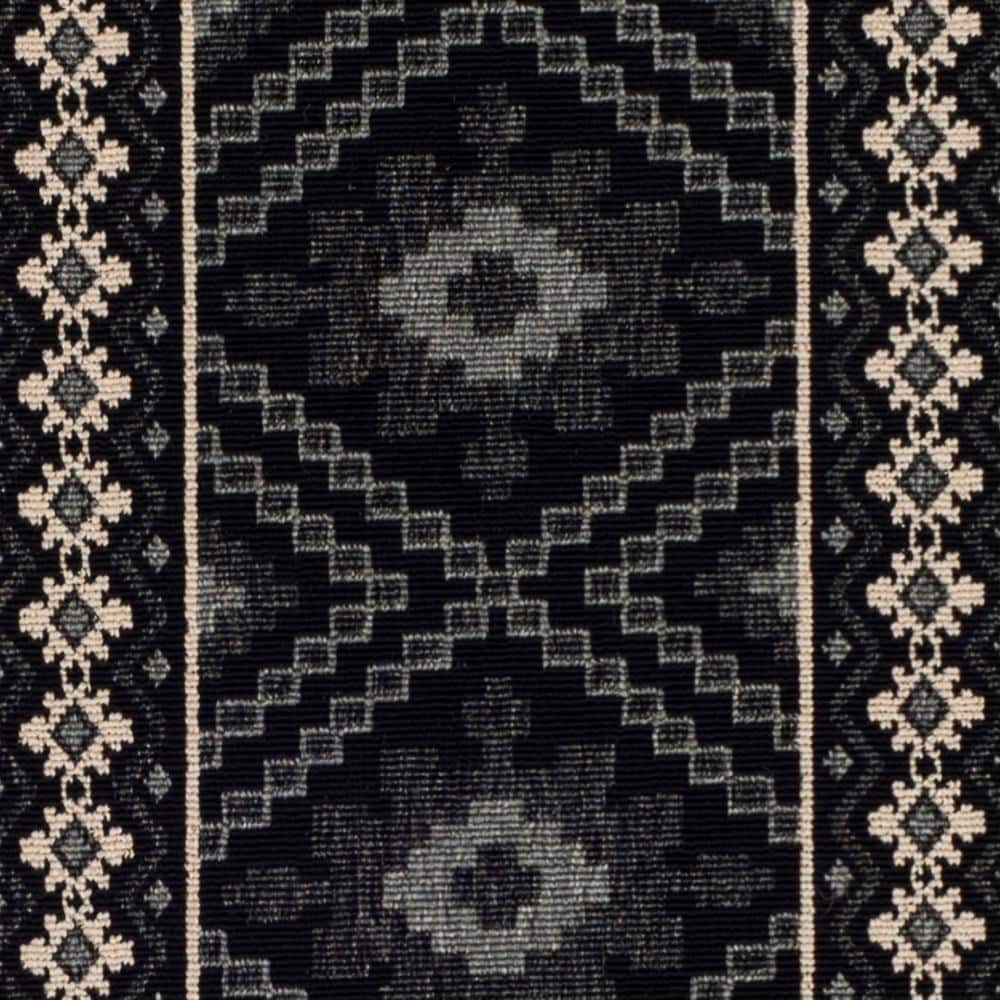 Reversible Easy-Care Black and Cream Synthetic Runner Rug, 2'3" x 12'