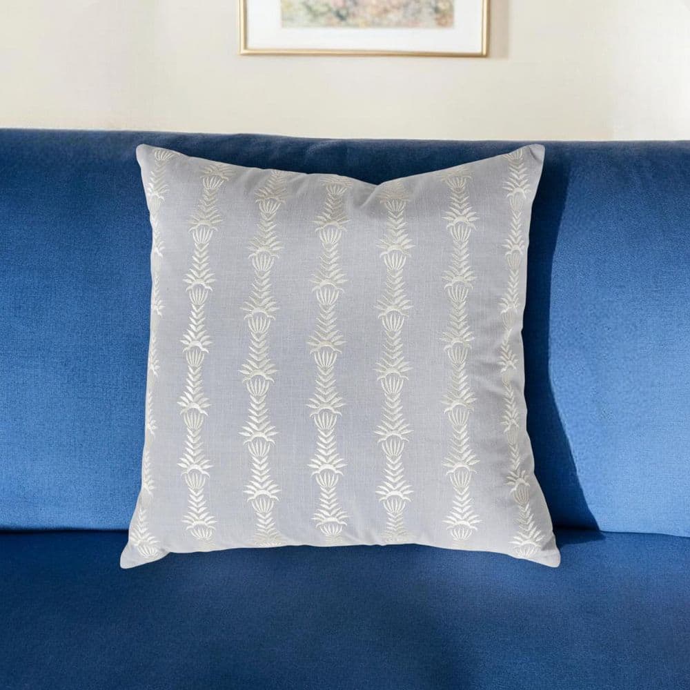 Light Blue, White Botanical Polyester 20 in. x 20 in. Throw Pillow