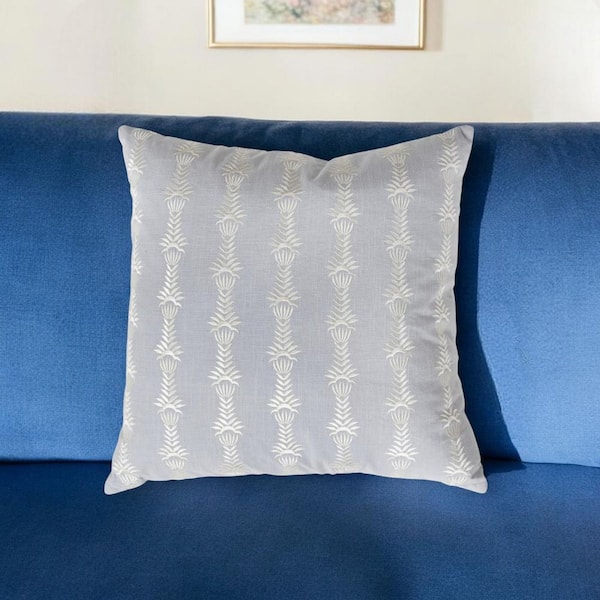 HomeRoots Light Blue, White Botanical Polyester 20 in. x 20 in. Throw Pillow