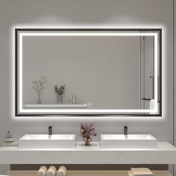 Hpeytaire 60 in. W x 36 in. H Rectangular Aluminum Slope Framed Backlit Front Light Wall LED Bathroom Vanity Mirror Matte Black