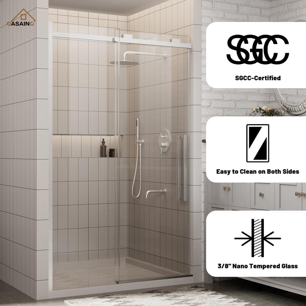 48" x 76" Frameless Brushed Nickel Sliding Shower Door